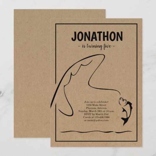 Vissende uitnodiging van de Birthday Party (Voorkant / Achterkant)