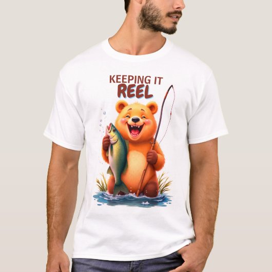 Vissende Vader Beer Vangt Vis T-shirt (Voorkant)
