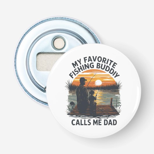 Vissende Vader Zonsondergang Button Flesopener (Voorkant)