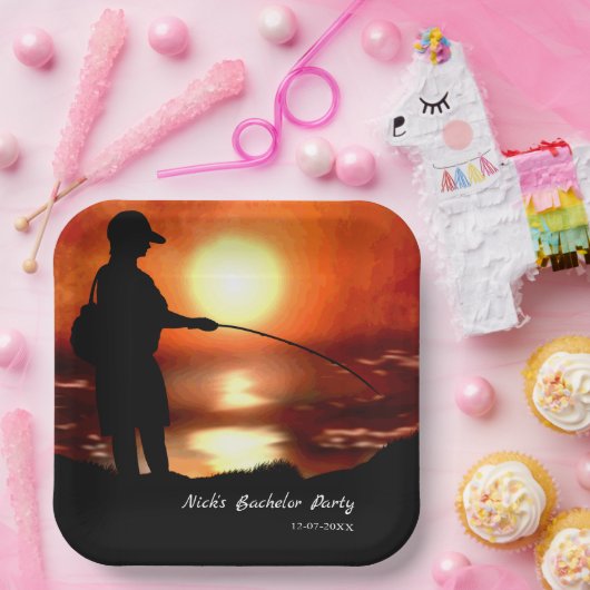 Vissende vrijgezellenfeest Visliefhebber Kleurrijk Papieren Bordje (Feest)