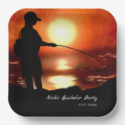 Vissende vrijgezellenfeest Visliefhebber Kleurrijk Papieren Bordje (Voorkant)