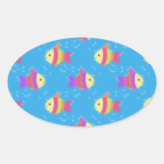 Vissenpatroon zwemmen ovale sticker (Voorkant)