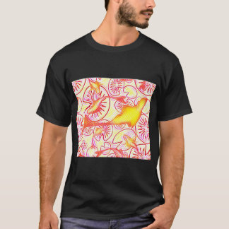 vissenstaarten, vis glassmorphism, rood, geel, lin t-shirt