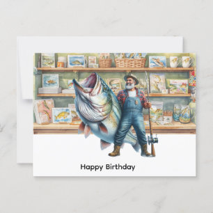 Visser bij viswinkel gelukkige verjaardag  briefkaart