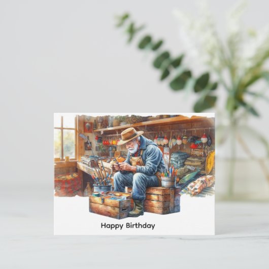 Visser bij viswinkel Happy Birthday Briefkaart (Staand voorkant)