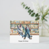 Visser bij viswinkel Happy Birthday Briefkaart (Staand voorkant)