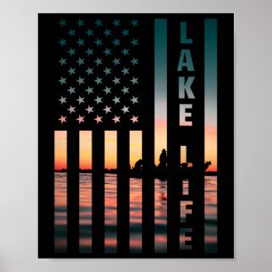 Visser bij zonsondergang Amerikaanse vlag Byss Fis Poster