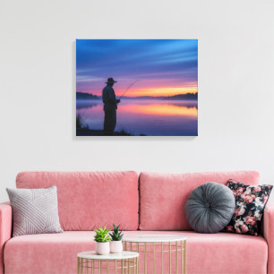 Visser bij zonsondergang canvas afdruk