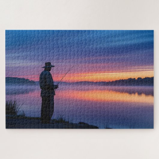Visser bij zonsondergang legpuzzel (Horizontaal)