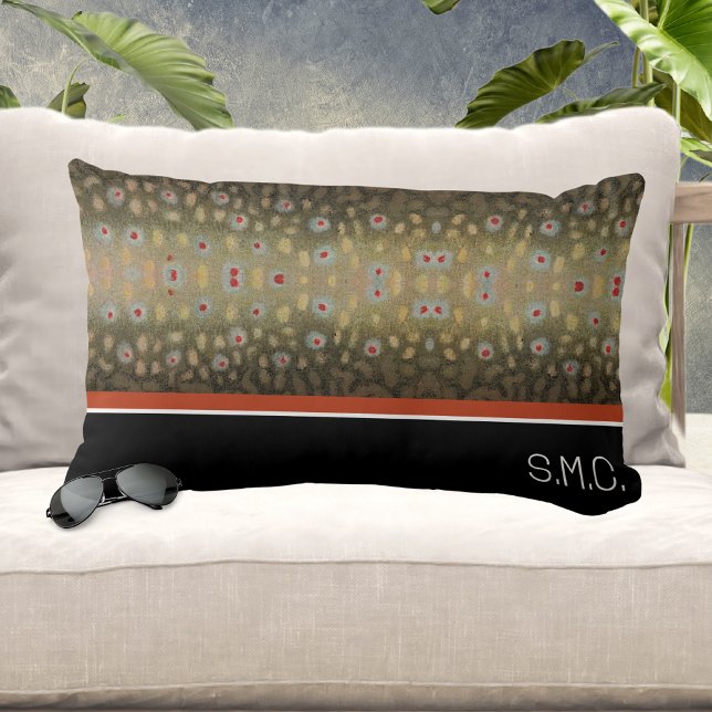 Visser Brookforel Vis Olijf Zwart Wit Roest Kussen (Creator heeft geüpload)