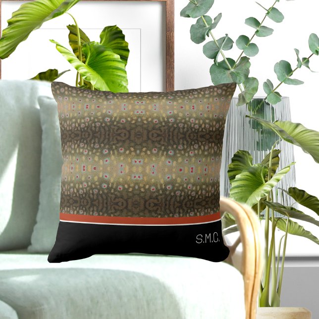 Visser Brookforel Vis Olijf Zwart Wit Roest Kussen (Creator heeft geüpload)