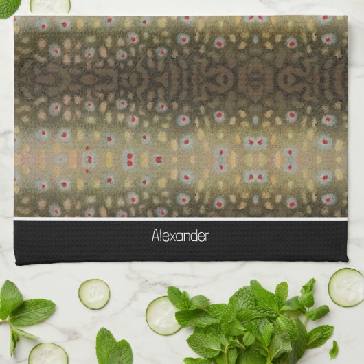 Visser Brookforel Vis Olijf Zwart Wit Roest Theedoek (Gevouwen)