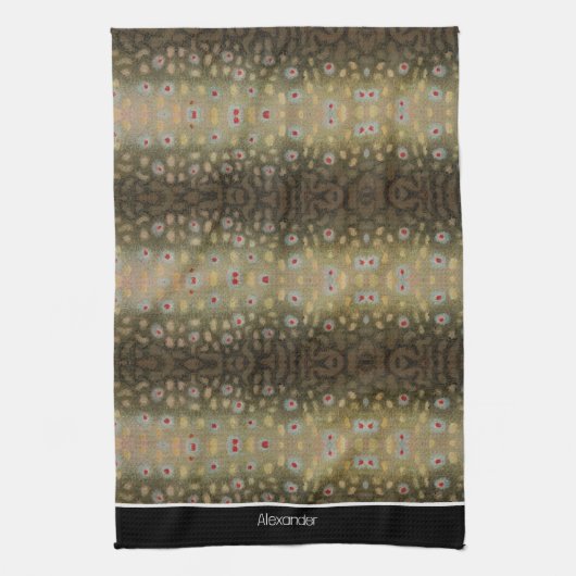 Visser Brookforel Vis Olijf Zwart Wit Roest Theedoek (Verticaal)