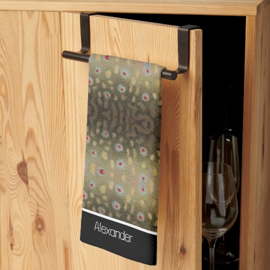 Visser Brookforel Vis Olijf Zwart Wit Roest Theedoek (Derde Gevouwen)