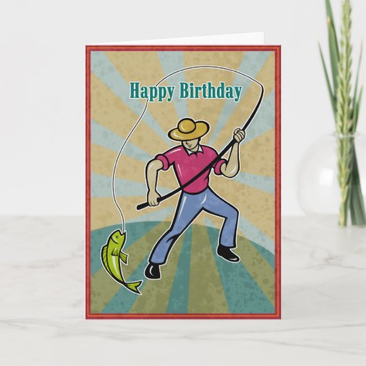 Visser die vis vangt met hengel kaart (Voorkant)