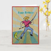 Visser die vis vangt met hengel kaart (Gele Bloem)