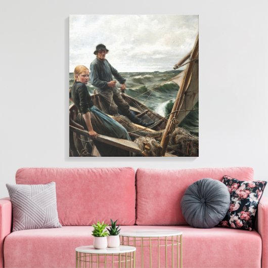 Visser en Dochter in Zee (door Albert Edelfelt) Canvas Afdruk (Insitu (Woonkamer))