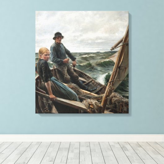 Visser en Dochter in Zee (door Albert Edelfelt) Canvas Afdruk (Insitu (Houten vloer))