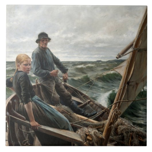 Visser en Dochter in Zee (door Albert Edelfelt) Tegeltje (Voorkant)