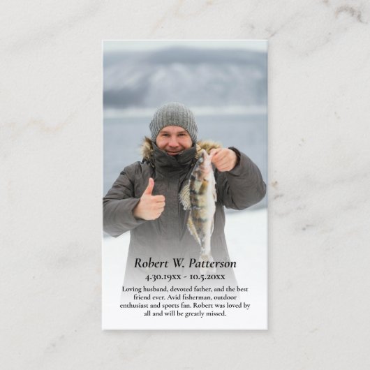 Visser Foto Begrafenis Gebed Kaart Visitekaartje (Voorkant)
