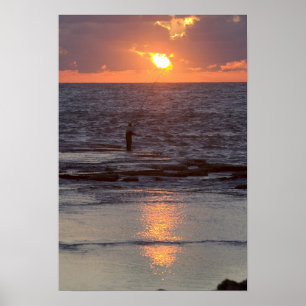 Visser in Byblos bij zonsondergang, Libanon Poster