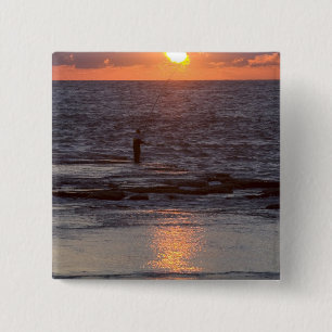 Visser in Byblos bij zonsondergang, Libanon Vierkante Button 5,1 Cm