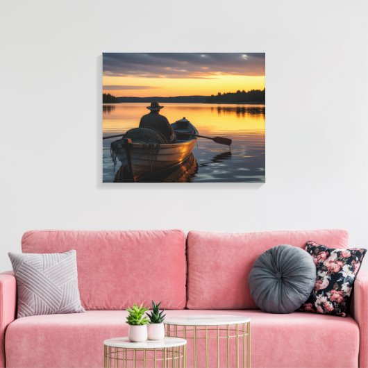 Visser in een houten roeiboot canvas afdruk (Insitu (Woonkamer))