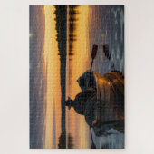 Visser in een houten roeiboot legpuzzel (Verticaal)