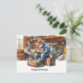 Visser in viswinkel gelukkige verjaardag  briefkaart (Staand voorkant)