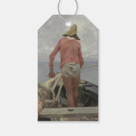 Visser in zijn boot (door Vincenzo Caprile) Cadeaulabel