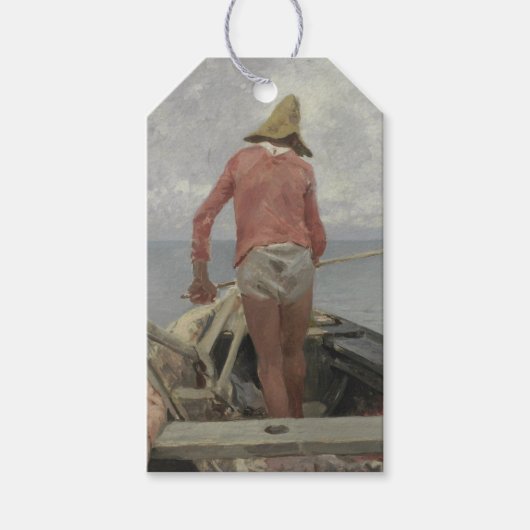 Visser in zijn boot (door Vincenzo Caprile) Cadeaulabel (Voorkant)