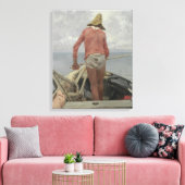 Visser in zijn boot (door Vincenzo Caprile) Canvas Afdruk (Insitu (Woonkamer))