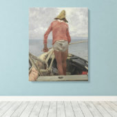 Visser in zijn boot (door Vincenzo Caprile) Canvas Afdruk (Insitu (Houten vloer))