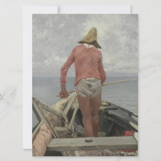 Visser in zijn boot (door Vincenzo Caprile) Kaart (Voorkant)
