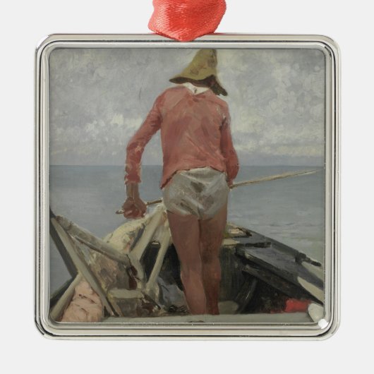 Visser in zijn boot (door Vincenzo Caprile) Metalen Ornament (Voorkant)