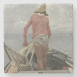 Visser in zijn boot (door Vincenzo Caprile) Stenen Onderzetter