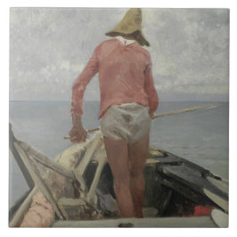 Visser in zijn boot (door Vincenzo Caprile) Tegeltje
