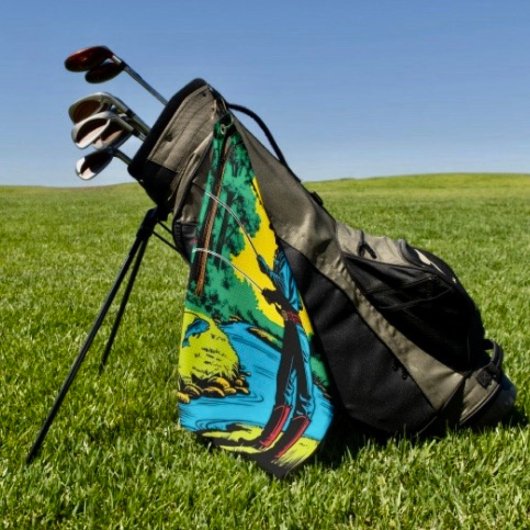 Visser op de rivieroever golfhanddoek
