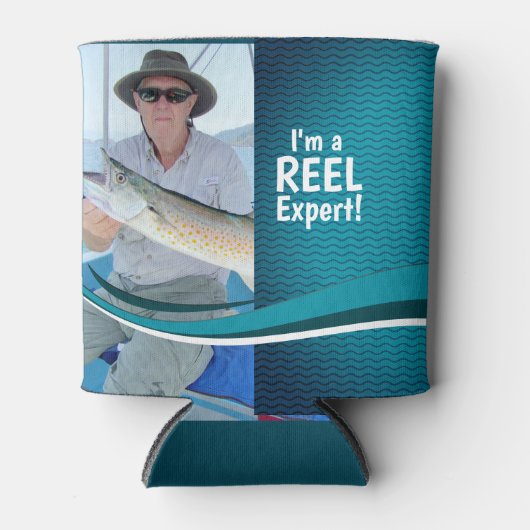 Visser Papa Blauwgroen Blue Waves Gepersonaliseerd Blikjeskoeler (Voorkant)