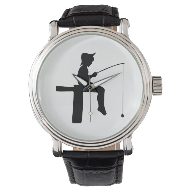 Visser Silhouet Jongen Horloge (Voorkant)