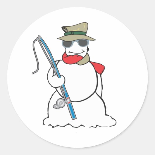 visser sneeuwman ronde sticker (Voorkant)