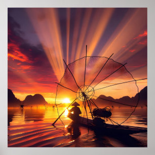 Visser uit Vietnam   Wereldkunstposter Poster