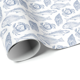 Visser vangst van de dag Blauw en Wit Cadeaupapier