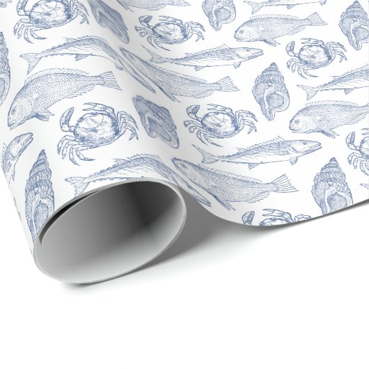 Visser vangst van de dag Blauw en Wit Cadeaupapier (Rol Hoek)