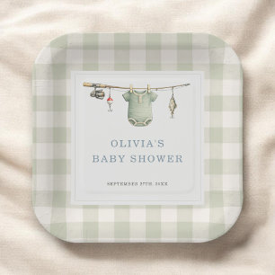 Visser Visser Gingham Baby Shower Feest Papieren Bordje
