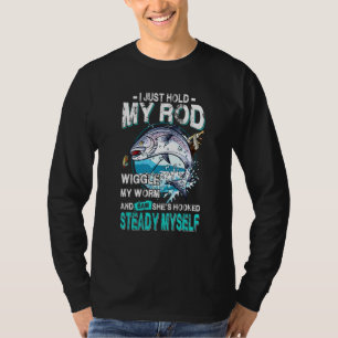Visser Vist dat ik mijn hengel vasthoud terwijl ik T-shirt