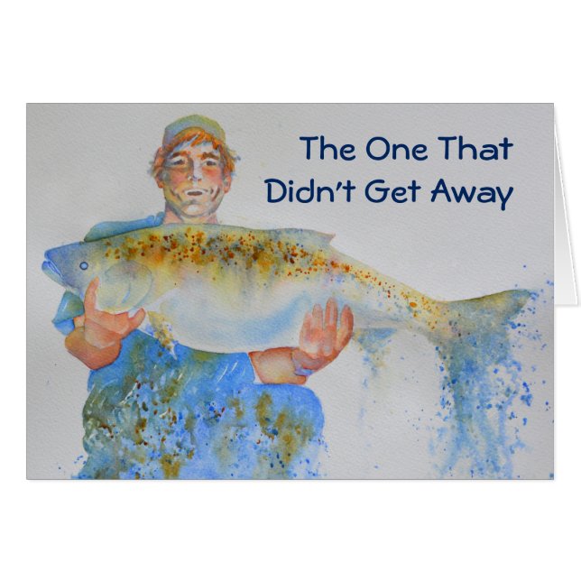 Visser waterverf schilderij visgeschenk voor hem (Voorkant Horizontaal)