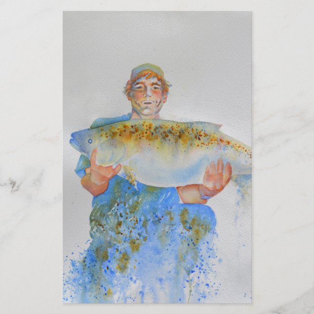 Visser waterverf schilderij visgeschenk voor hem (Voorkant)