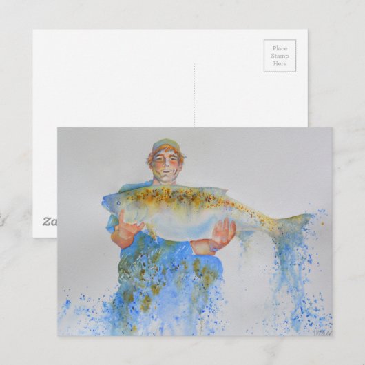 Visser waterverf schilderij visgeschenk voor hem briefkaart (Voorkant / Achterkant)