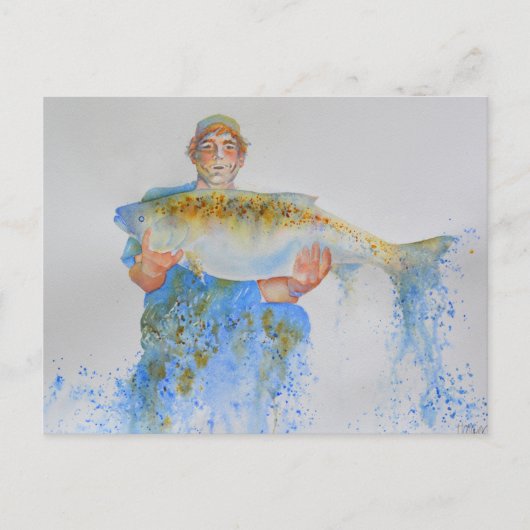 Visser waterverf schilderij visgeschenk voor hem briefkaart (Voorkant)